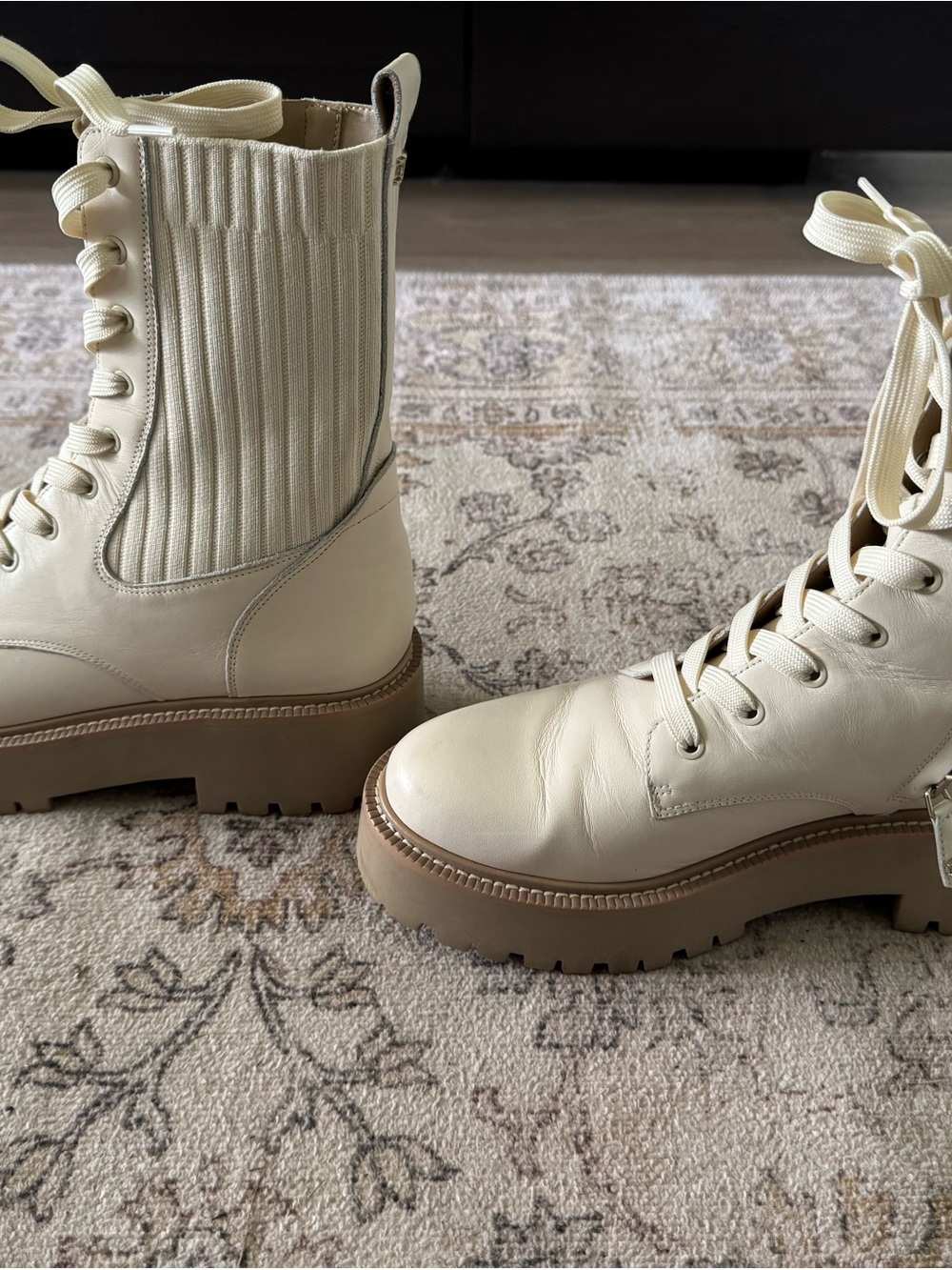 Sam Edelman Cream Lace-Up Platform Combat Boots - Picture 3 of 5